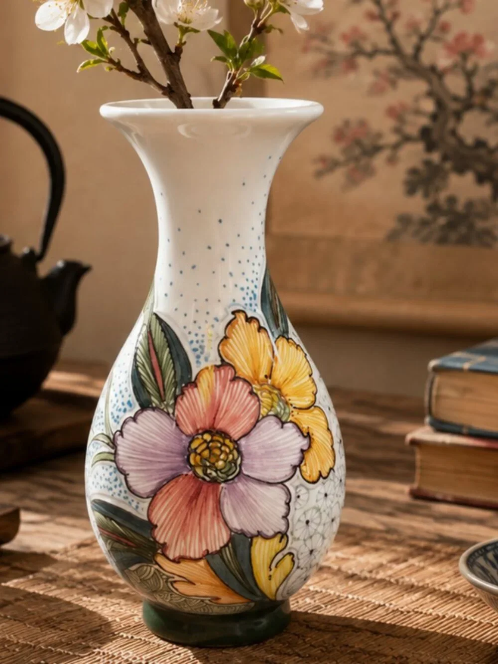 Vintage Signed Delft Jugendstil Hand-Painted Holland Floral Ceramic Bud Vase